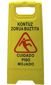 SEÑAL AVISO SUELO MOJADO (Euskera-Castellano)