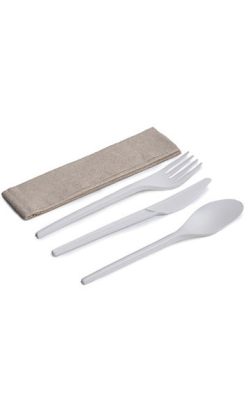 Cubiertos de Fibra Bio Compostable - Set de Tenedor, Cuchillo, Cuchara y Servilleta