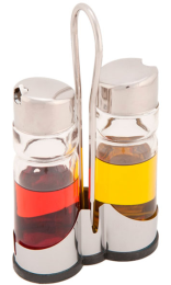 VINAGRERAS 2 PIEZAS INOX Y CRISTAL 11x21,5 cm